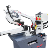 Kaka Industrial BS-108G horizontal bandsaw Metal Cutting Band Saw, Cuts up to 10”x7.9" round metal stock at 90°. Swivel head miters up to 60°. Motor power 1.1kw /1.5HP, 115V-60HZ-1PH