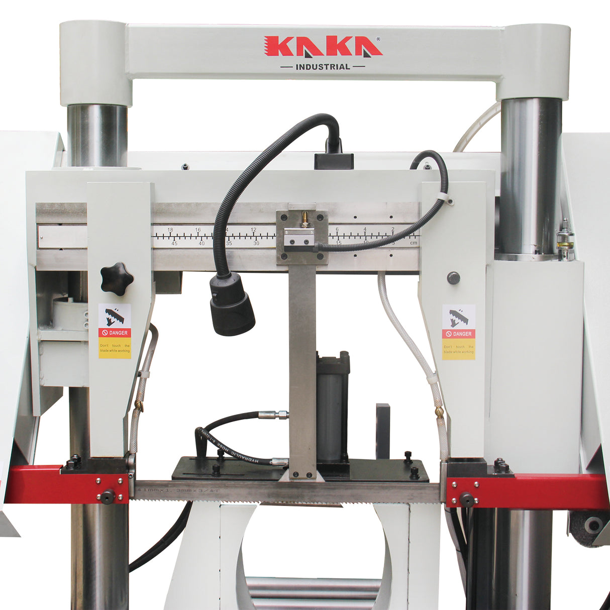 Kaka Industrial TGK-16A Double column horizontal band saw, Max cutting capacity 15.7 inch, vertical lifting, high stability. Cutting speed adopts hydraulic control, 230V 60HZ 3PH